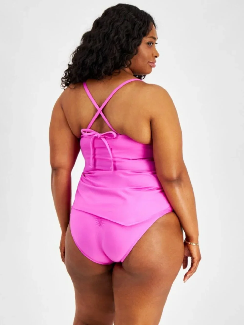 Becca ETC Plus Size 1X Pink Side-Tie Ruffle Adjustable Tankini Top NWT - Picture 3 of 6